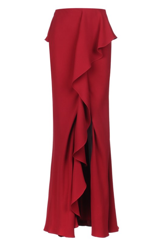 Шелковая юбка в пол с высоким разрезом и баской Alexander McQueen 