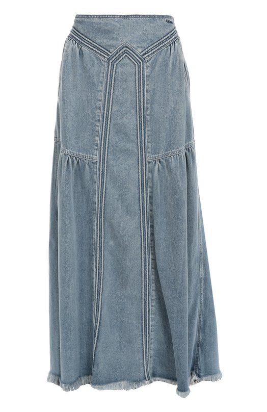 Джинсовая юбка-макси с карманами и бахромой Chloe 