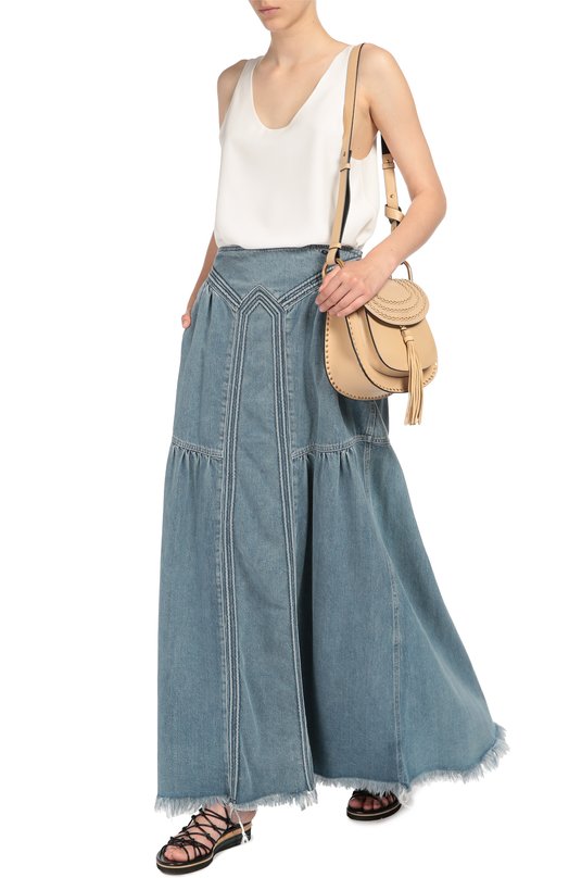 Джинсовая юбка-макси с карманами и бахромой Chloe 