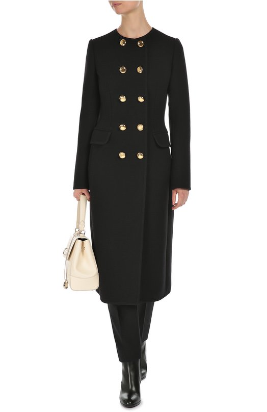 Приталенное двубортное пальто с круглым вырезом Dolce&Gabbana 