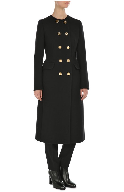 Приталенное двубортное пальто с круглым вырезом Dolce&Gabbana 