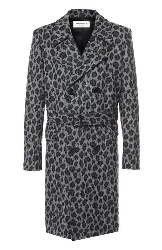 Шерстяное двубортное пальто с леопардовым принтом Yves Saint Laurent 