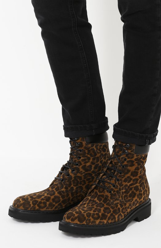 Замшевые ботинки с анималистичным принтом Yves Saint Laurent 