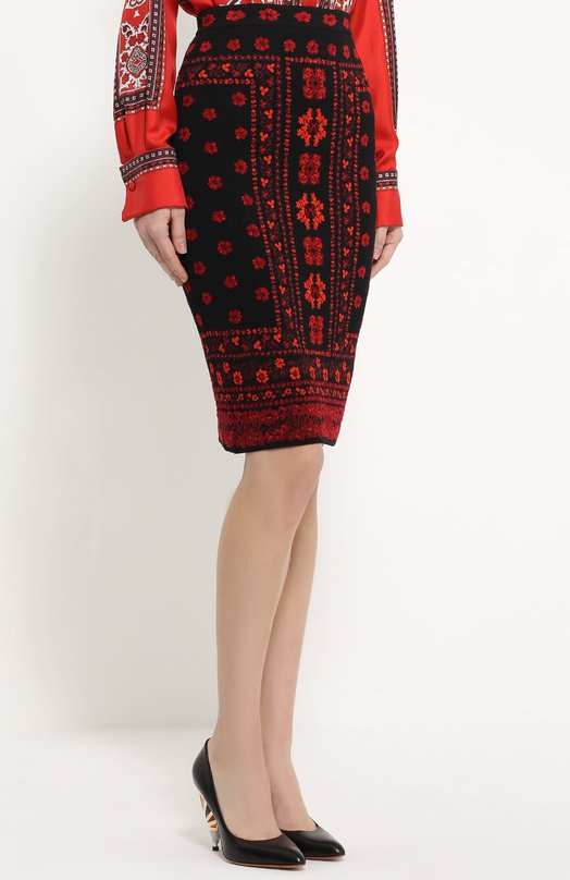 Вязаная юбка-карандаш с ярким принтом Alexander McQueen 