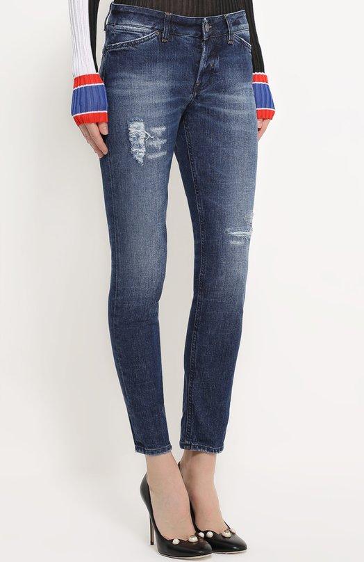 Укороченные джинсы-скинни с потертостями Two Women In The World 