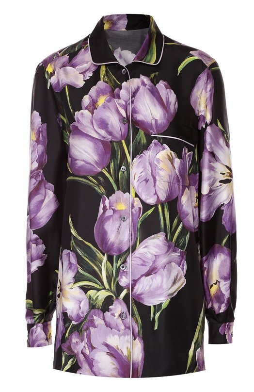 Шелковая блуза в пижамном стиле с цветочным принтом Dolce&Gabbana 