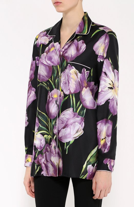 Шелковая блуза в пижамном стиле с цветочным принтом Dolce&Gabbana 