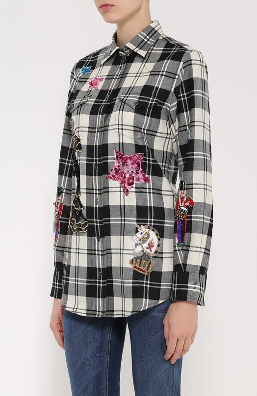 Блуза в клетку с контрастной вышивкой Dolce&Gabbana 