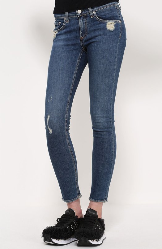 Укороченные джинсы с бахромой и потертостями Rag&Bone 