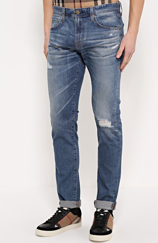 Зауженные джинсы с потертостями AG 