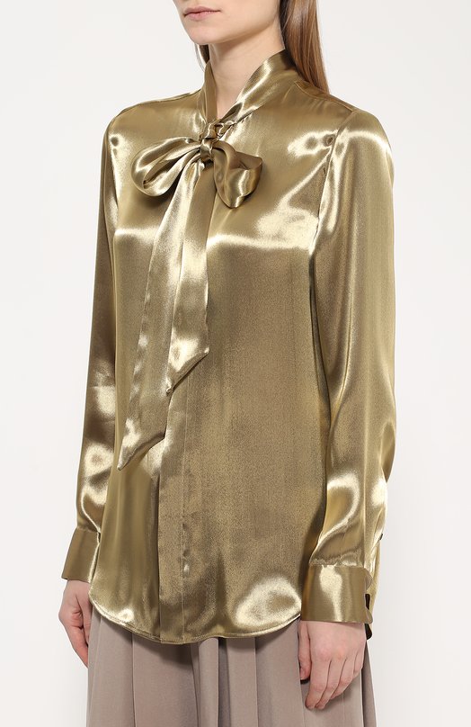 Блуза с металлизированной отделкой и воротником аскот Ralph Lauren 