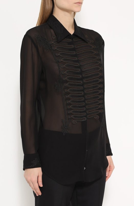 Шелковая блуза прямого кроя с декоративной отделкой Roberto Cavalli 