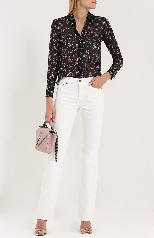 Шелковая полупрозрачная блуза с ярким принтом Yves Saint Laurent 