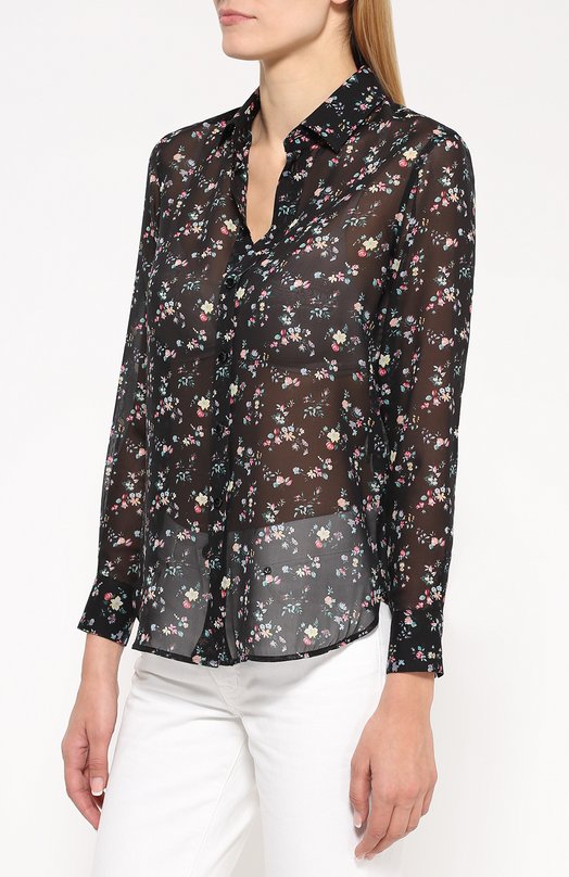 Шелковая полупрозрачная блуза с ярким принтом Yves Saint Laurent 