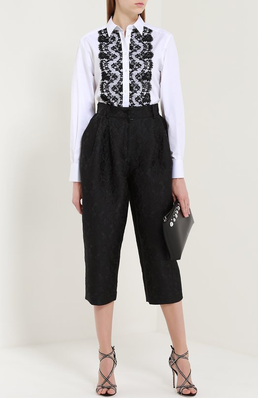 Удлиненная блуза с контрастной кружевной отделкой Dolce&Gabbana 