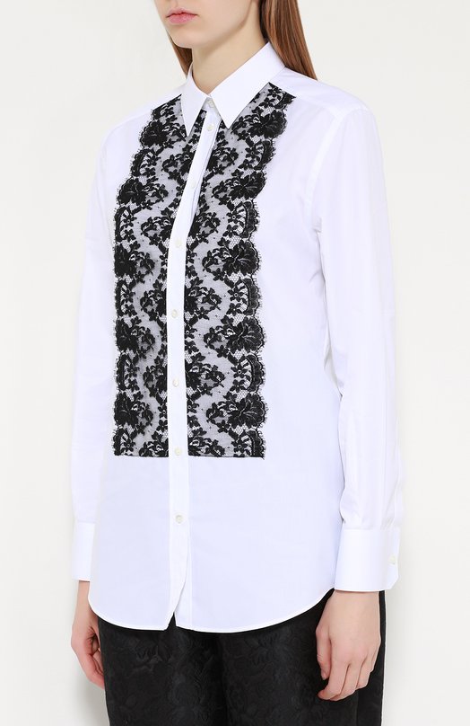 Удлиненная блуза с контрастной кружевной отделкой Dolce&Gabbana 