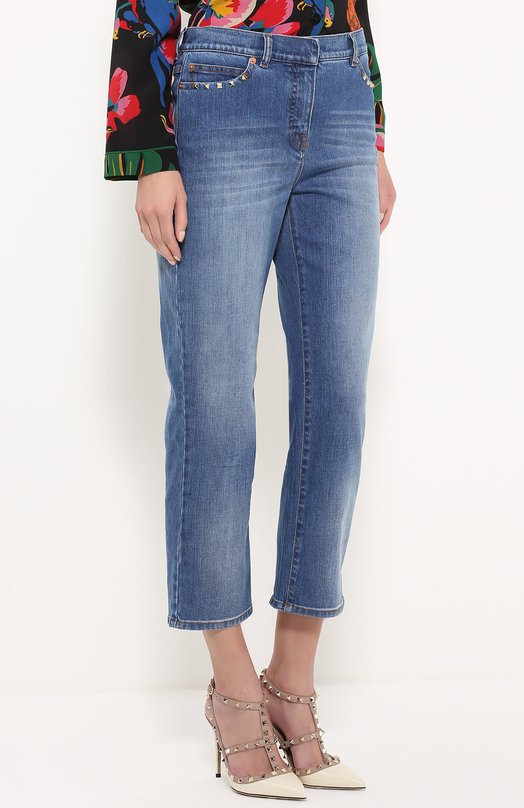Valentino Укороченные расклешенные джинсы с шипами Valentino