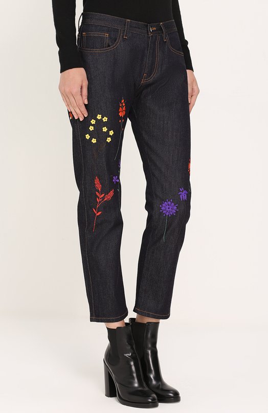 Укороченные джинсы прямого кроя с контрастной вышивкой Fendi 