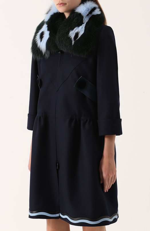 Пальто прямого кроя с укороченным рукавом и контрастной меховой отделкой Fendi 