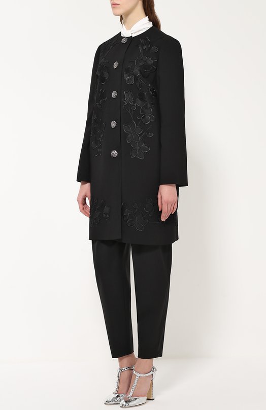 Пальто прямого кроя с цветочной отделкой и декорированными пуговицами Dolce&Gabbana 