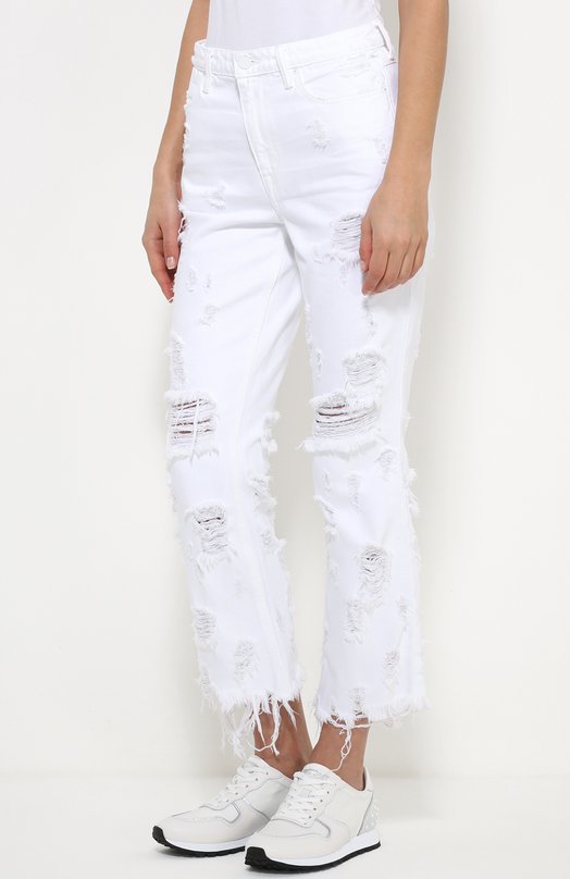 Укороченные расклешенные джинсы с потертостями и бахромой Denim X Alexander Wang 