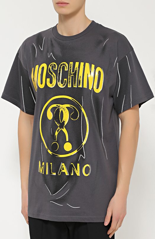 Хлопковая футболка с принтом в технике тромплей Love Moschino 
