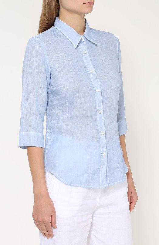 Льняная приталенная блуза с укороченным рукавом 120% LINO 