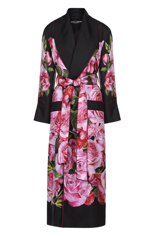 Шелковое пальто с цветочным принтом и поясом Dolce&Gabbana 