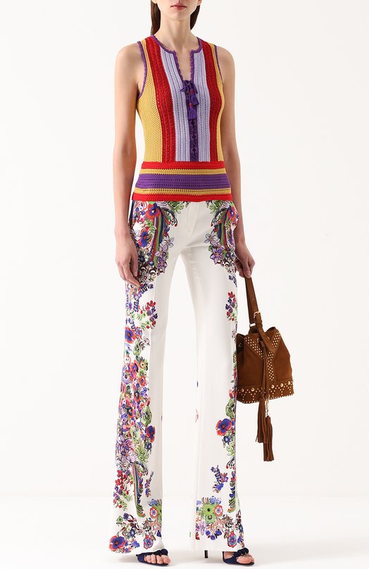 Расклешенные брюки со стрелками и цветочным принтом Roberto Cavalli 