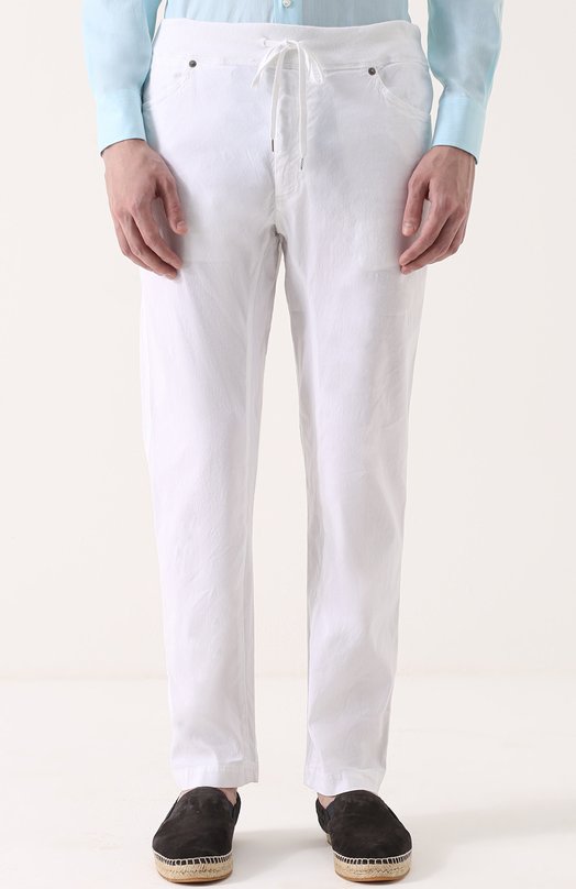 Льняные брюки прямого кроя с эластичным поясом 120% LINO 