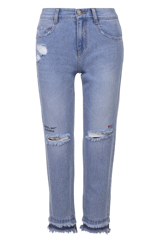 Укороченные джинсы с бахромой и потертостями Steve J & Yoni P 