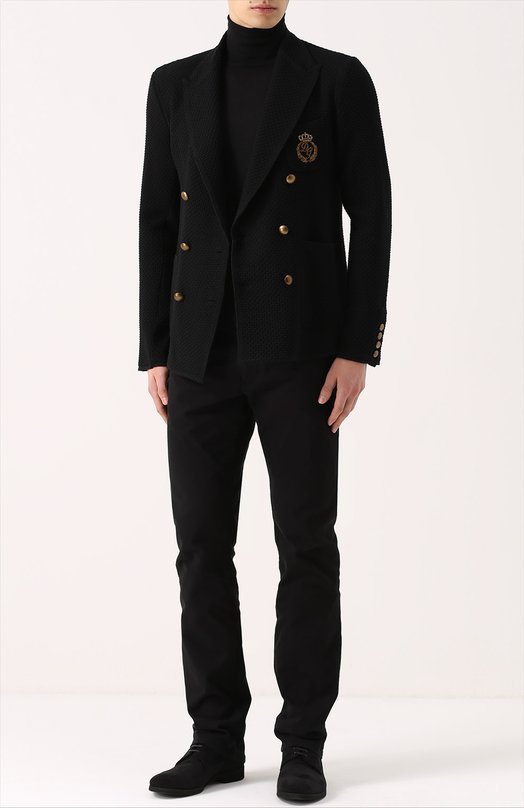 Шерстяной двубортный блейзер с контрастными пуговицами и вышивкой канителью Dolce&Gabbana 