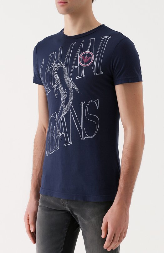 Хлопковая футболка с контрастным принтом Armani Jeans 