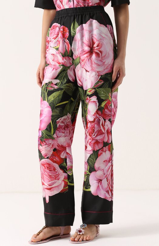 Шелковые брюки в пижамном стиле с цветочным принтом Dolce&Gabbana 