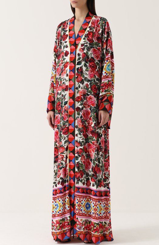 Шелковая абайя с контрастным ярким принтом Dolce&Gabbana 