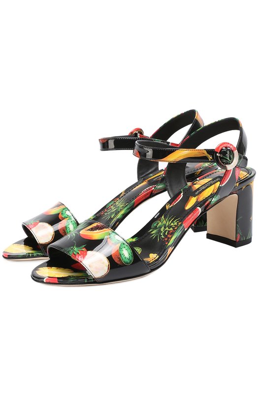 Комбинированные босоножки с принтом на устойчивом каблуке Dolce&Gabbana 