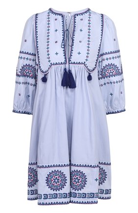 Хлопковое мини-платье с контрастной вышивкой Talitha голубое | Фото №1