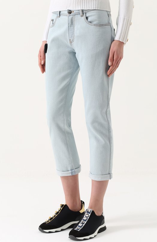 Укороченные джинсы с декоративной отделкой Fendi 