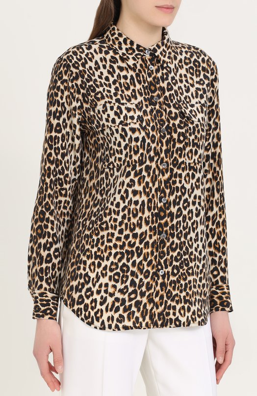 Шелковая блуза прямого кроя с леопардовым принтом Equipment 