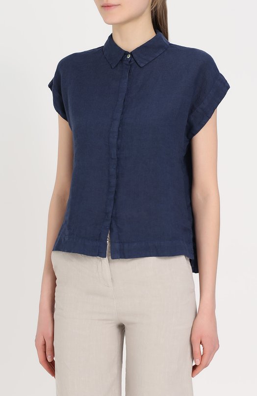 Льняная блуза прямого кроя с коротким рукавом 120% LINO 