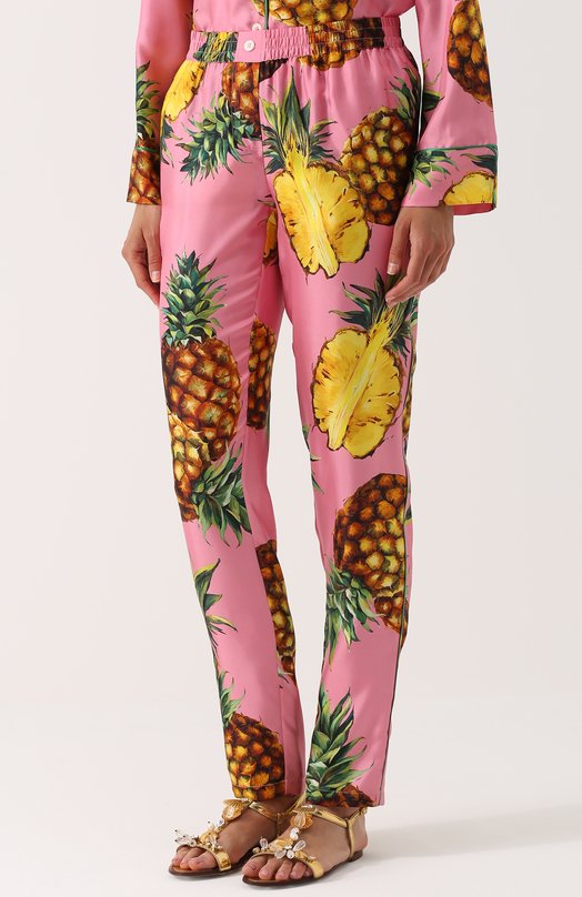 Шелковые брюки с принтом в виде ананасов Dolce&Gabbana 