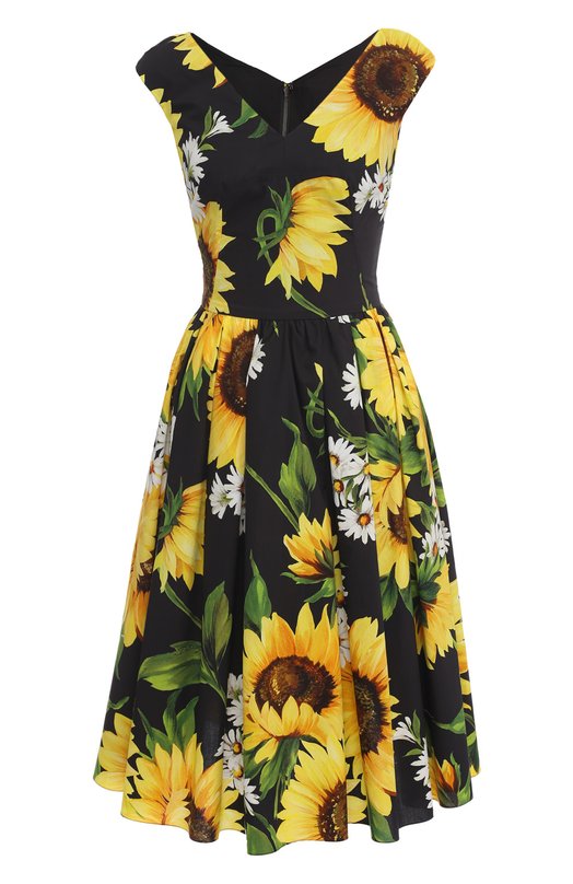 Приталенное платье-миди с цветочным принтом Dolce&Gabbana 