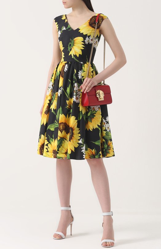 Приталенное платье-миди с цветочным принтом Dolce&Gabbana 