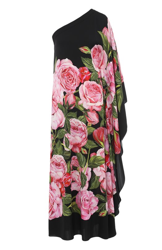 Шелковое платье с цветочным принтом и открытым плечом Dolce&Gabbana 