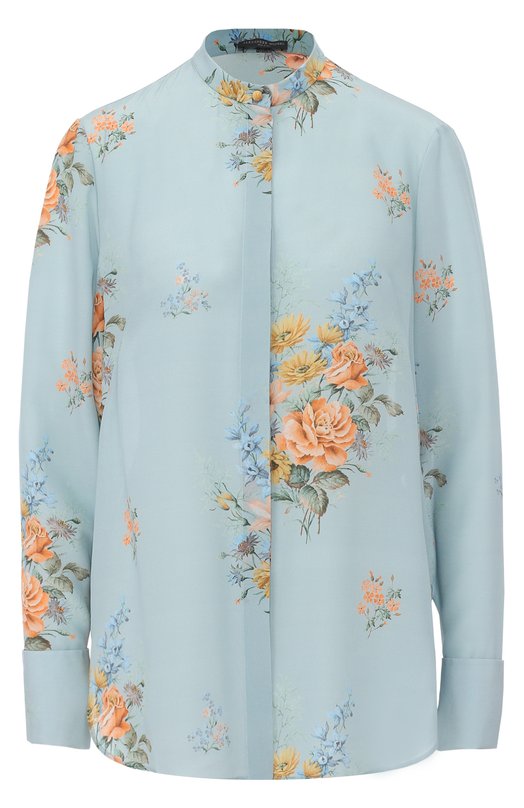 Шелковая блуза прямого кроя с цветочным принтом Alexander McQueen 