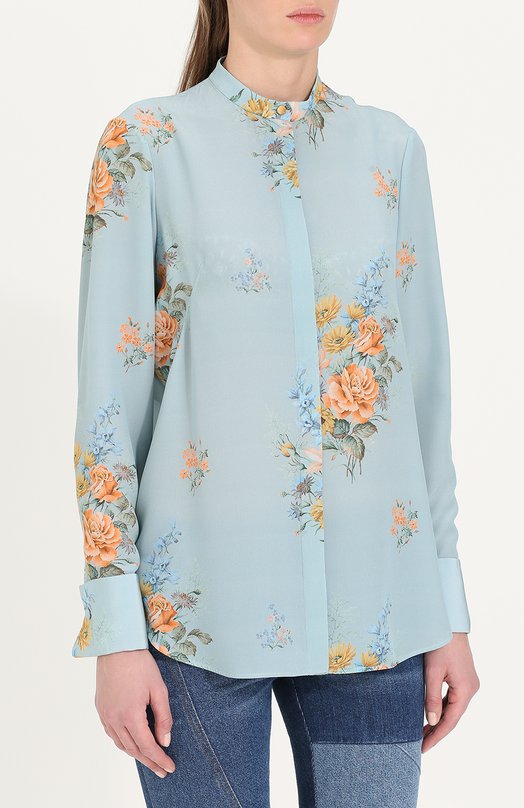 Шелковая блуза прямого кроя с цветочным принтом Alexander McQueen 