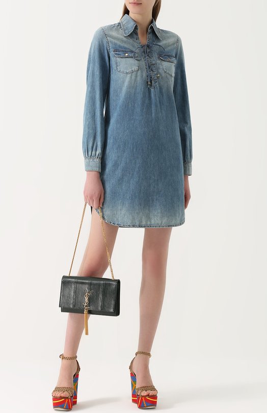 Джинсовое мини-платье со шнуровкой Roberto Cavalli 