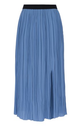 Плиссированная юбка с разрезом и контрастным поясом Marni голубая | Фото №1