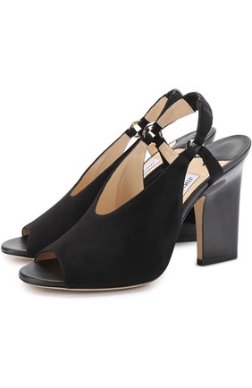 Замшевые босоножки Hansa 100 на устойчивом каблуке Jimmy Choo черные | Фото №1