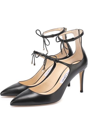 Кожаные туфли Sage 85 на шпильке Jimmy Choo черные | Фото №1